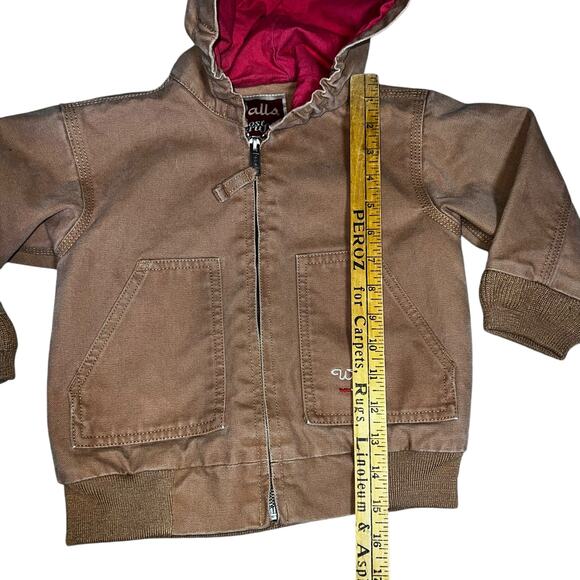 Vintage Walls Kids Hooded Canvas Jacket Brown Duck Work Coat Red Lining large - Picture 4 of 11